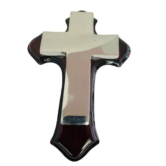Wooden Cross Wall Mount with Cross Silver Plated 6.5" x 4 1/2" - Picture 7 of 8